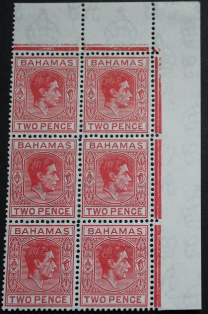 Bahamas 1941 GVI Two Pence marginal block with short T flaw SG 152ba unmounted mint