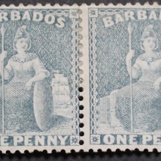 Barbados 1875 QV One Penny Grey-Blue p14 pair SG 74 mint