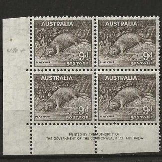 Australia 1937 GVI Nine Pence Imprint block SG 173 unmounted mint