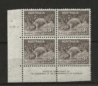 Australia 1937 GVI Nine Pence Imprint block SG 173 unmounted mint