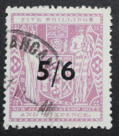 New Zealand 1944 Five Shillings and Six Pence opt Arms SG F214 used