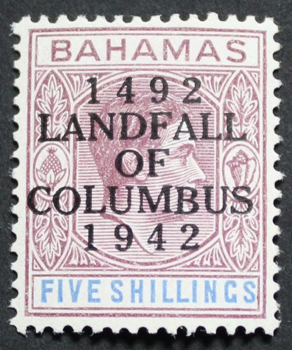 Bahamas 1942 GVI Five Shillings with COLUMBUS opt SG 174a mint