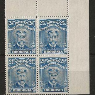 Rhodesia Admiral Two and Halfpence p15 block SG 208 unmounted mint
