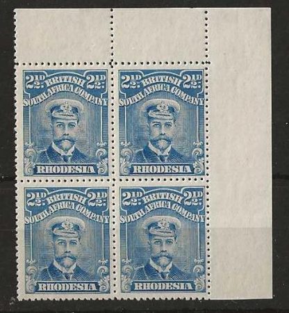 Rhodesia Admiral Two and Halfpence p15 block SG 208 unmounted mint