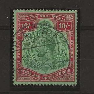 Nyasaland 1921 GV Ten Shillings with nick in top right scroll SG 113c fine used