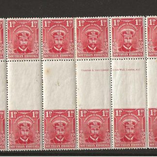 Southern Rhodesia 1924 GV One Penny  inter planau Imprint block SG 2 unmounted mint