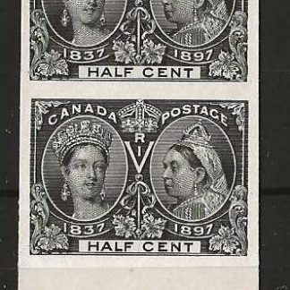 Canada 1897 QV Jubilee Half Cent Imperf pair Plate Proof on thick ungummed card