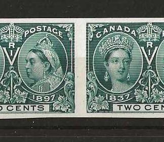Canada 1897 QV Jubilee Two Cents Imperf pair Plate Proof on thick ungummed card