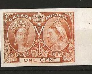 Canada 1897 QV Jubilee One Cents Imperf  Plate Proof on thick ungummed card