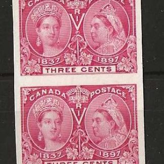 Canada 1897 QV Jubilee Three Cents Imperf pair Plate Proof on thick ungummed card