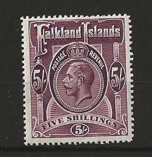 Falkland Islands 1921 GV Five Shillings SG 67mint