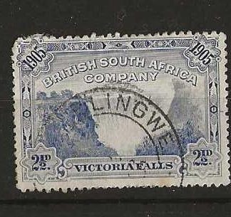 Rhodesia 1905 Victoria Falls Two and Halfpence with a BELINGWE (DC) postmark