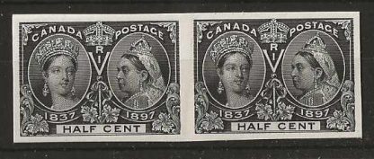 Canada 1897 QV Jubilee Half Cent Imperf pair Plate Proof on thick ungummed card