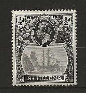 St Helena 1922 GV Halfpenny 'Storm over rock' flaw SG 97f mounted mint