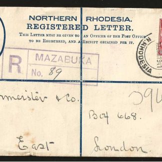 Northern Rhodesia 1941 Registered uncensored letter to South Africa WWII