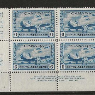 Canada 1942 GVI Six Cents Air Bottom Imprint left corner block SG 399 unmounted mint