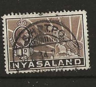 Nyasaland 1934 GV One Penny with a S.H.R.T.P.O. postmark