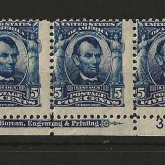 United States 1902 Five Cents President Lincoln Imprint strip SG 310 mounted mint