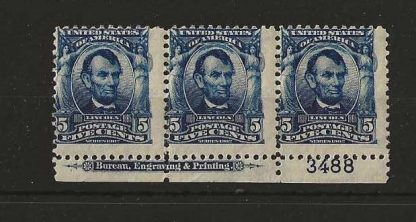 United States 1902 Five Cents President Lincoln Imprint strip SG 310 mounted mint