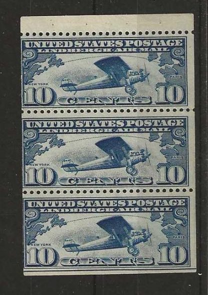 United States 1927 Air Lindbergh Transatlantic Flight Ten Cents booklet pane unmounted mint
