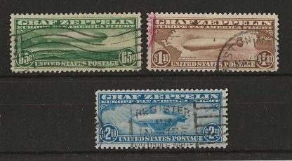 United States 1930 Graf Zeppelin Europe to USA Flight SG A687-89 used