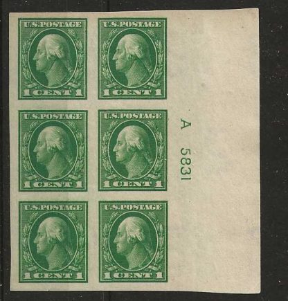 United States 1910 One Cent Imperf plate block SG 390 unmounted mint