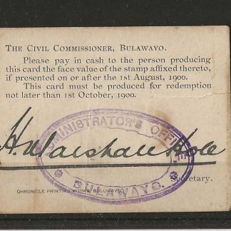 Rhodesia Marshall Hole Currency card with Two Shillings and Sixpence