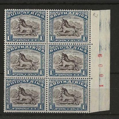 South Africa 1933 One Shilling block with sheet no SG 62 unmounted mint