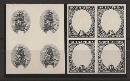 South Africa One Penny Imperforate plate proof blocks of four of the Frame and Centre