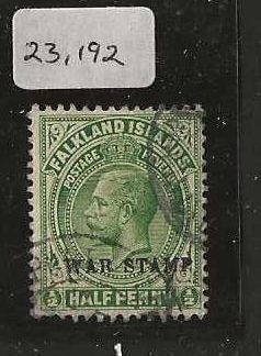 Falkland Islands 1918 GV Half Penny SG 70a Yellow green good used