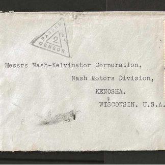 Northern Rhodesia 1942 GVI Censored cover to USA with Nkana service station cachet on rear