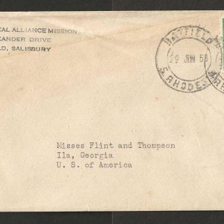 Rhodesia 1956 Evangelical Alliance Mission cover sent from Hatfield to United States