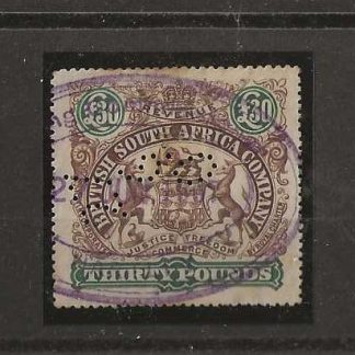 Rhodesia 1897 Thirty Pounds Revenue Barefoot 11a used at HARTLEY