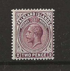 Falkland Islands 1912 GV Two Pence SG 62a line perf mounted mint