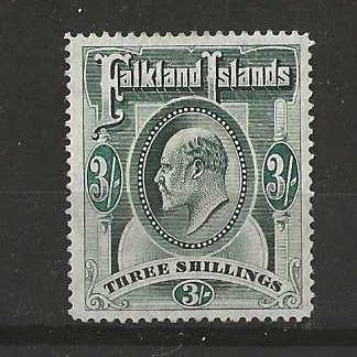 Falkland Islands 1904 EVII Three Shillings  SG 49 mounted mint