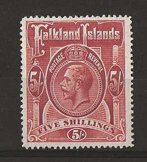 Falkland Islands 1912 GV Five Shillings SG 67 lightly mounted mint