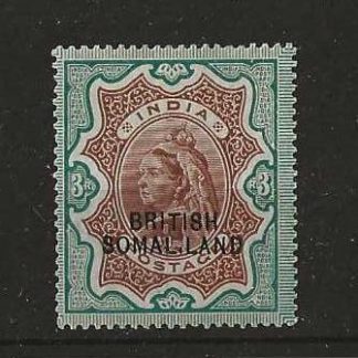 Somaliland Protectorate 1903 QV Three Rupees SG 23d SOMAL.LAND flaw mounted mint