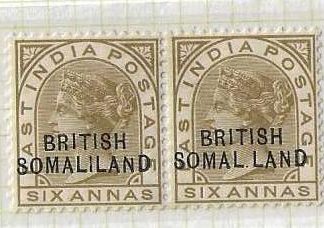 Somaliland Protectorate 1903 QV Six Annas SG 19b SOMAL.LAND flaw mounted mint