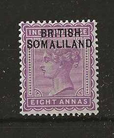 Somaliland Protectorate 1903 QV Eight Annas SG 8a with BR1TISH flaw mounted mint