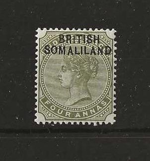 Somaliland Protectorate 1903 QV Four Anna SG 6a with BR1TISH flaw lightly mounted mint