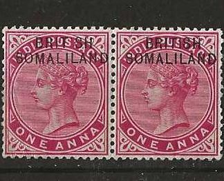 Somaliland Protectorate 1903 QV One Anna pair  SG 2a with BRIT SH flaw mounted mint