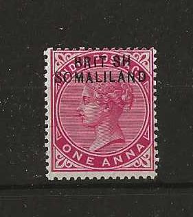 Somaliland Protectorate 1903 QV One Anna SG 2a with BRIT SH flaw mounted mint