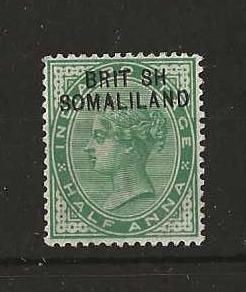 Somaliland Protectorate 1903 QV Half Anna SG 1a with BRIT SH flaw mounted mint