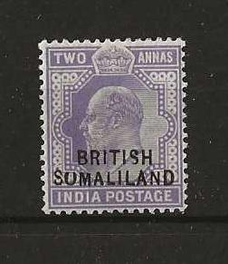 Somaliland Protectorate 1903 EVII Two Annas SG 27c with SUMALILAND flaw mounted mint