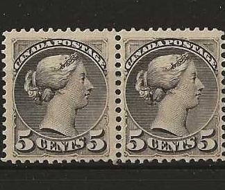 Canada 1889 QV Five Cents pair SG 106 mounted mint