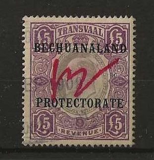 Bechuanaland Protectorate 1904 EVII Five Pound Revenue Barefoot 21 fiscally used