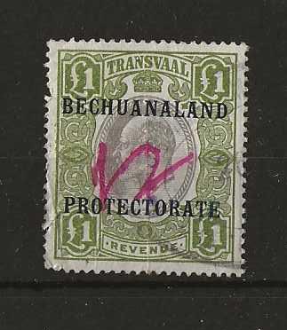 Bechuanaland Protectorate 1904 EVII One Pound Revenue Barefoot 17 fiscally used