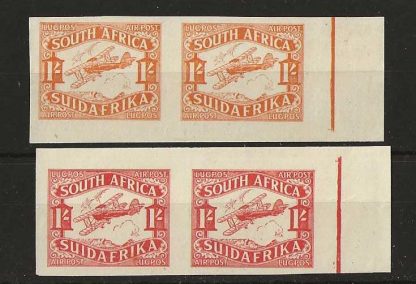 South Africa 1929 Air colour trial proofs orange-yellow and carmine mint pairs