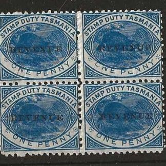 Tasmania 1900 One Penny Revenue block SG F36 mounted mint