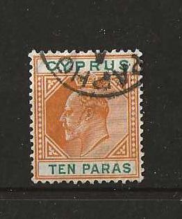 Cyprus 1904 EVII Ten Paras with inverted watermark SG 61aw used